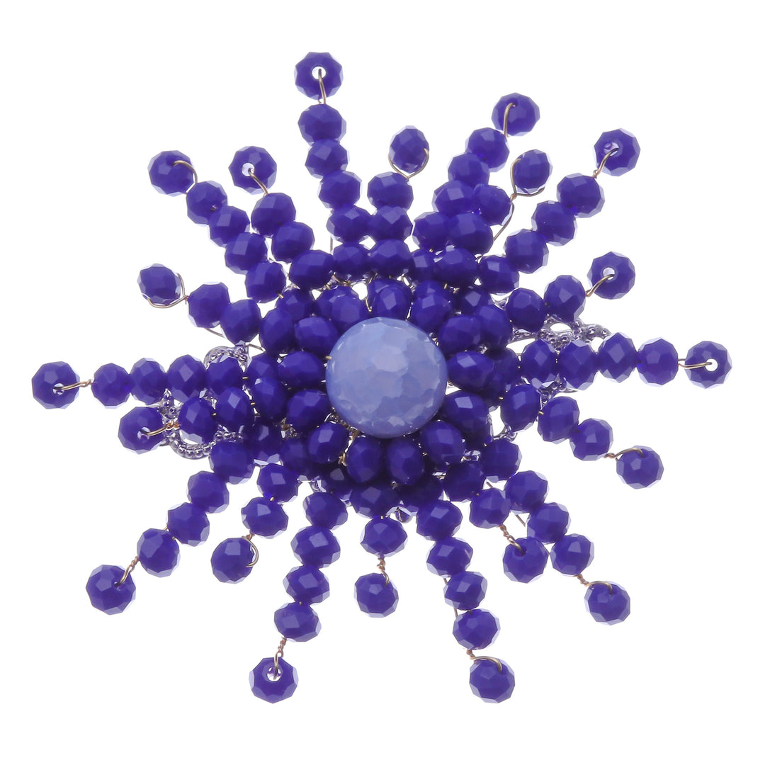 Star-Shaped Blue Chalcedony and Glass Beaded Brooch - The Magical Starlight