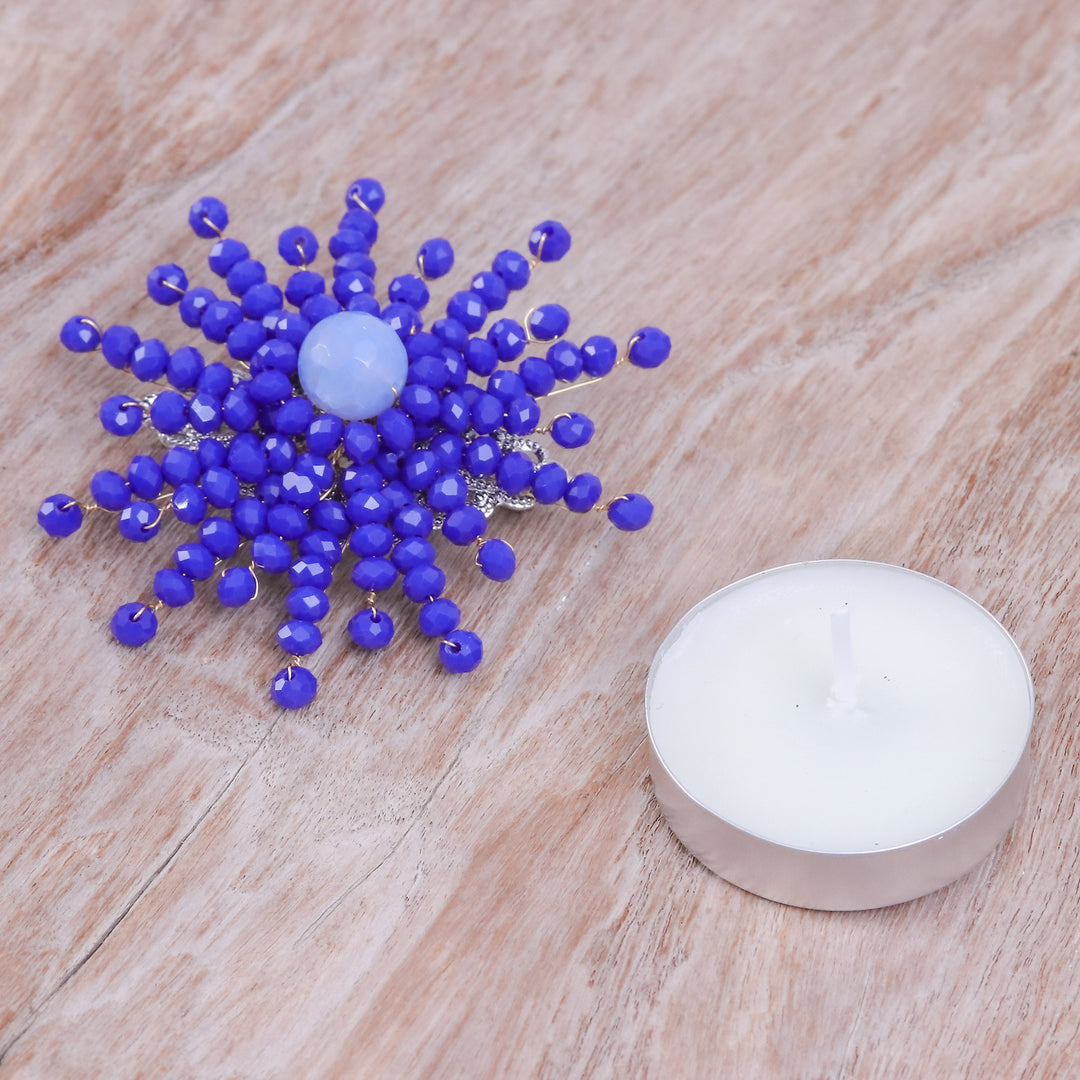 Star-Shaped Blue Chalcedony and Glass Beaded Brooch - The Magical Starlight