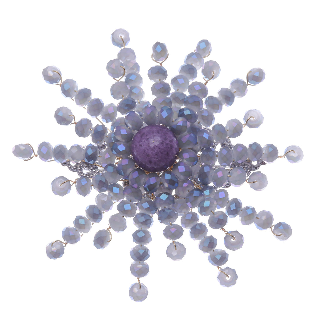 Star-Shaped Purple Quartz and Glass Beaded Brooch - The Ethereal Starlight