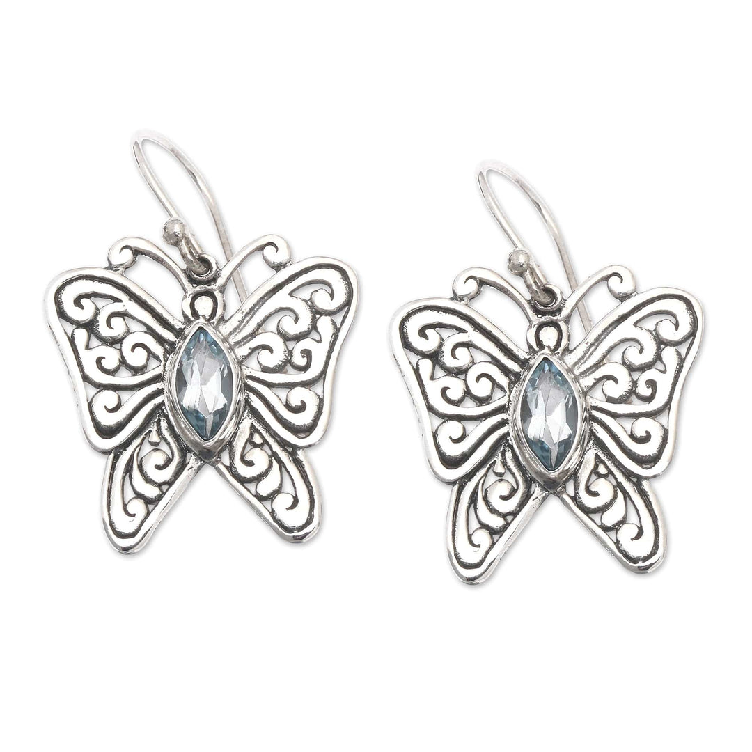 Sterling Silver Blue Topaz Butterfly Dangle Earrings - Magical Butterfly