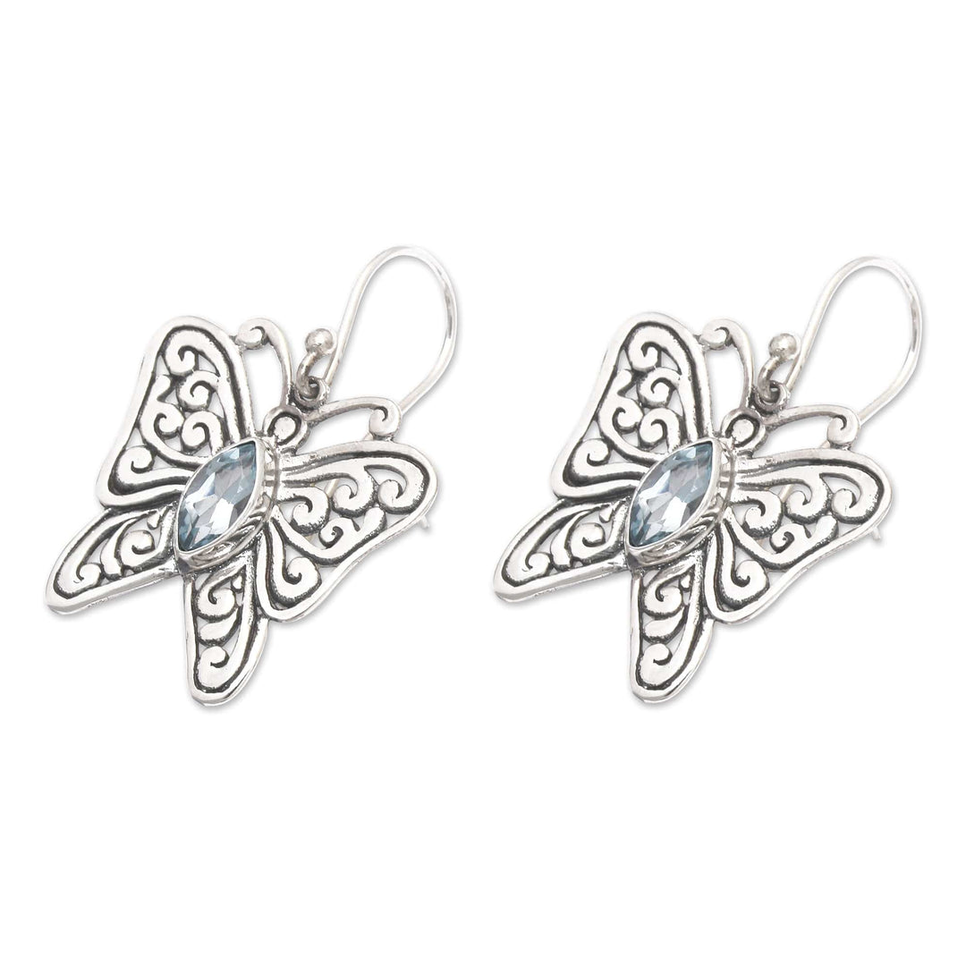 Sterling Silver Blue Topaz Butterfly Dangle Earrings - Magical Butterfly