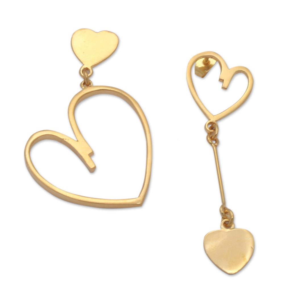 Polished 18k Gold-Plated Heart-Themed Dangle Earrings - Golden Heartbeat
