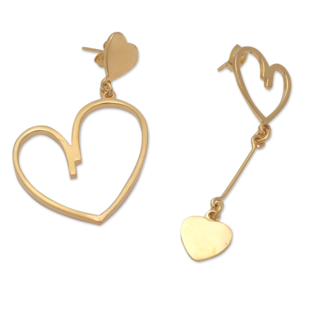 Polished 18k Gold-Plated Heart-Themed Dangle Earrings - Golden Heartbeat