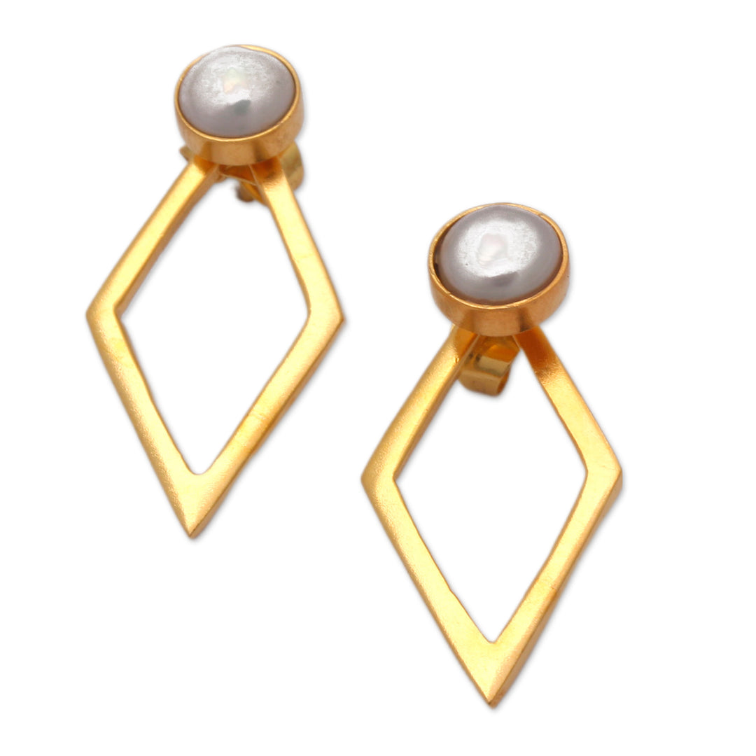 Polished Minimalist 18k Gold-Plated Pearl Drop Earrings - Pearly Kite