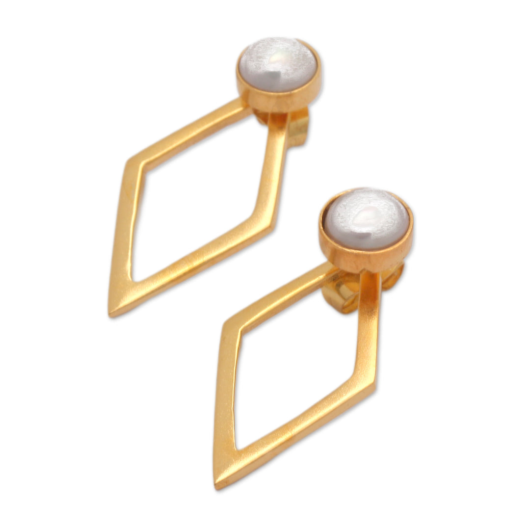 Polished Minimalist 18k Gold-Plated Pearl Drop Earrings - Pearly Kite
