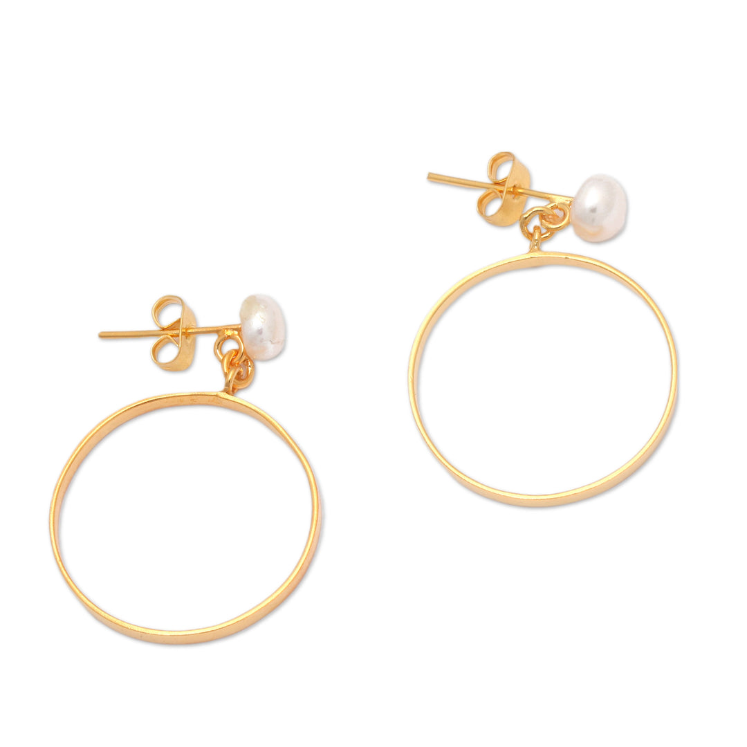 18k Gold-Plated Round Cultured Pearl Dangle Earrings - Cycles of Bali