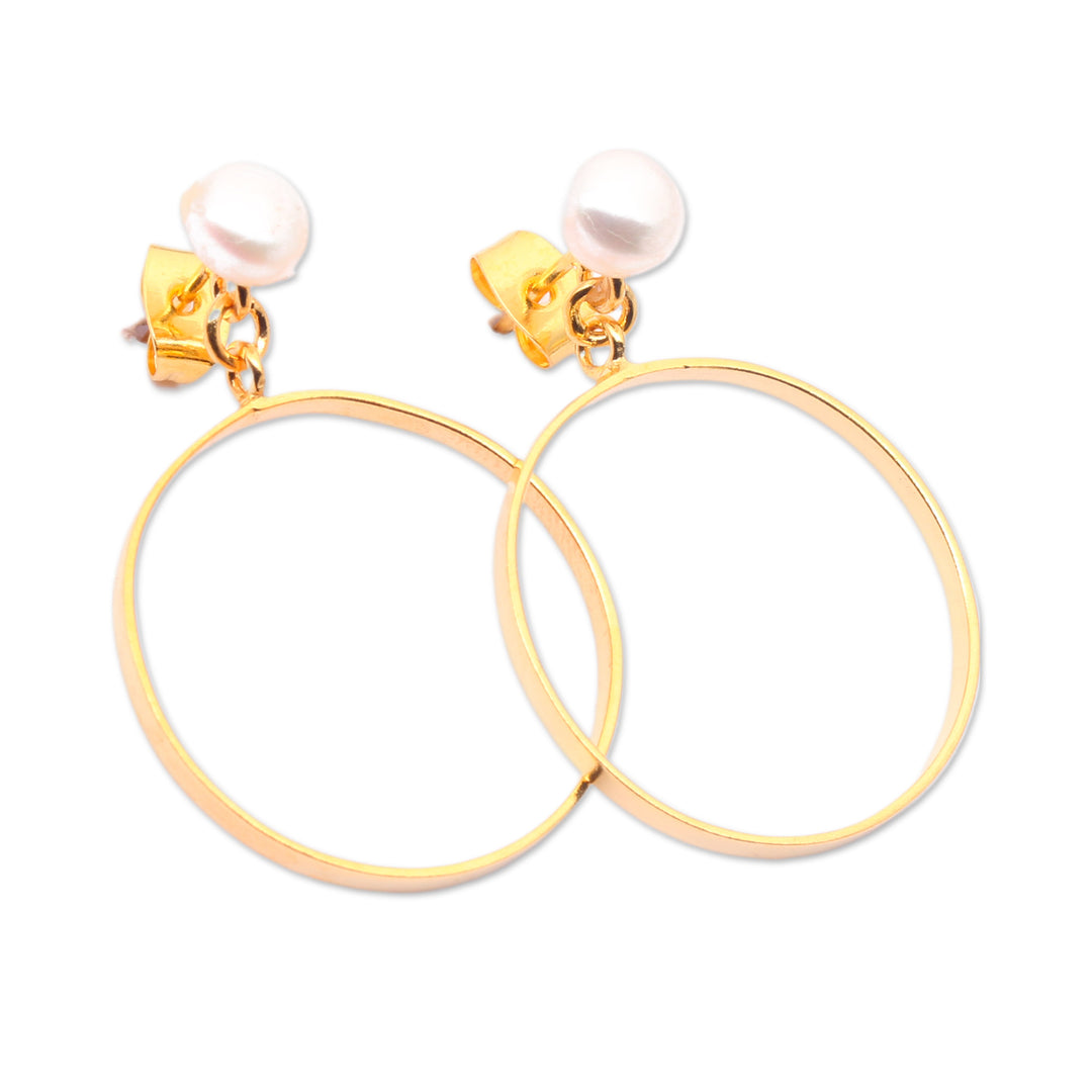 18k Gold-Plated Round Cultured Pearl Dangle Earrings - Cycles of Bali