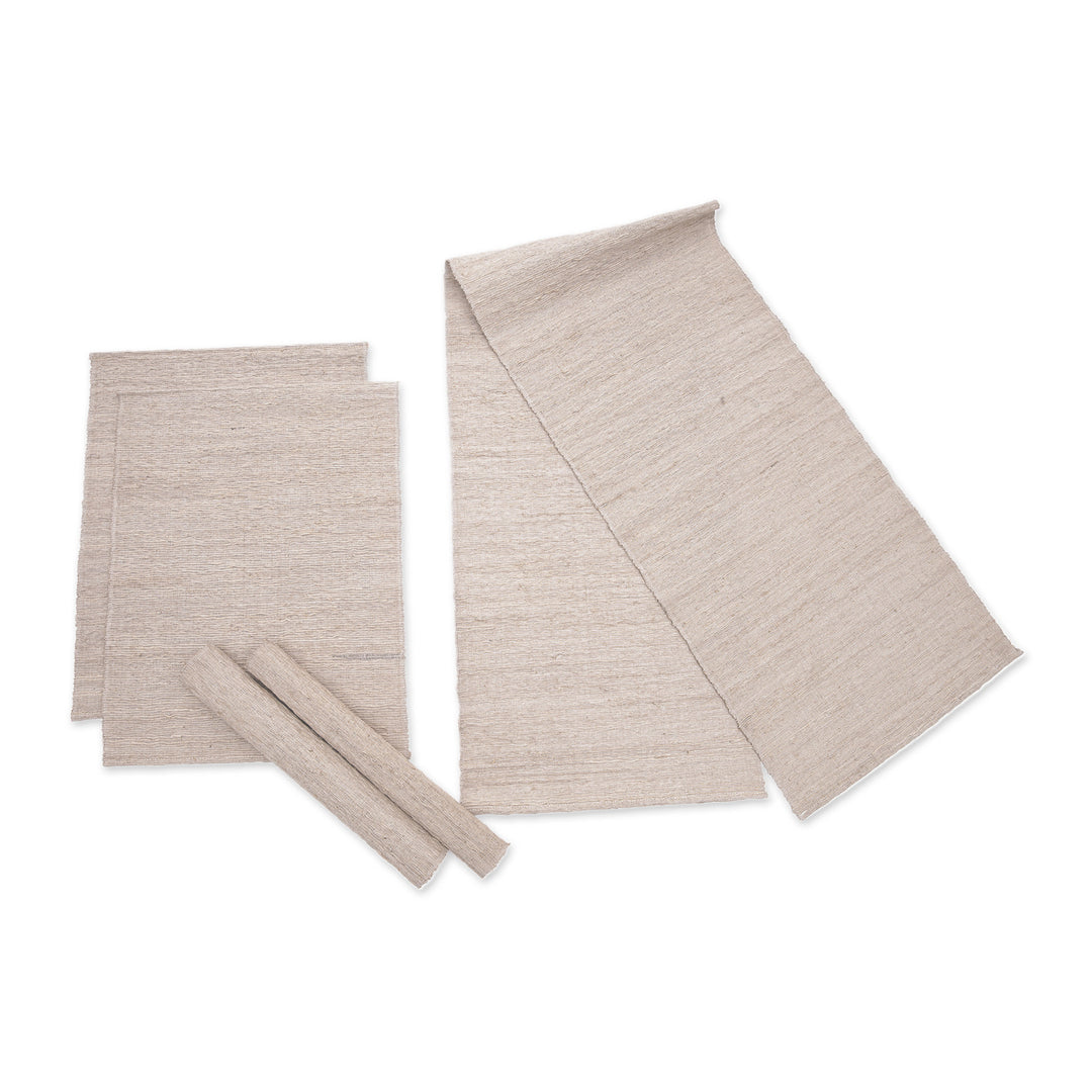 Set of 5 Cotton and Fragrant Root Table Runner and Placemats - Natural Flavor