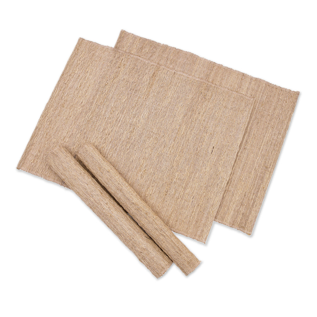 Set of 5 Cotton and Fragrant Root Table Runner and Placemats - Natural Flavor