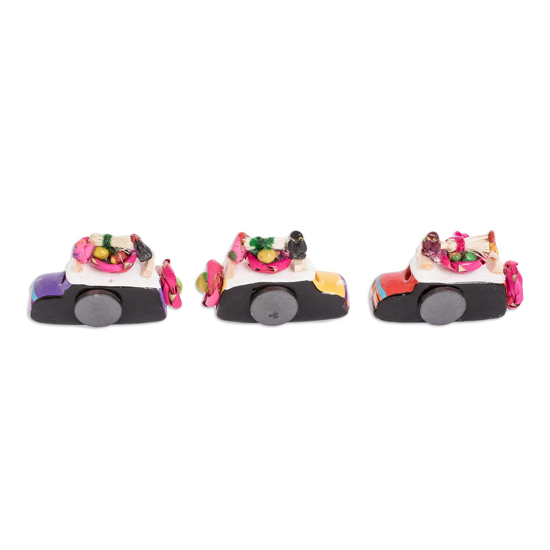 Ceramic Refrigerator Magnets of Guatemalan Buses (Set of 3) - Multicolor Old Time Buses