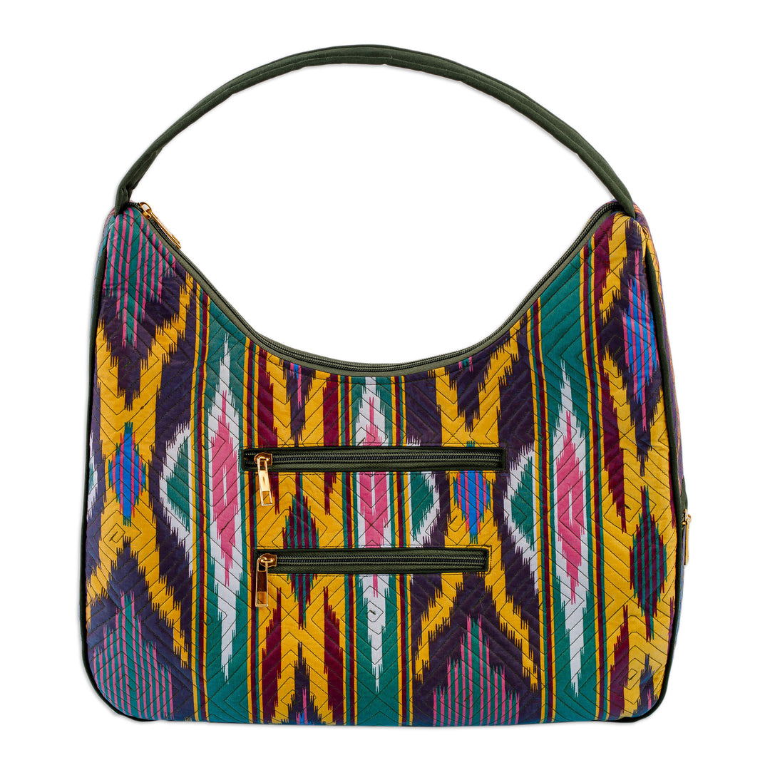 Colorful Ikat Handbag with Five Exterior Zippered Pockets - Colors from the Road