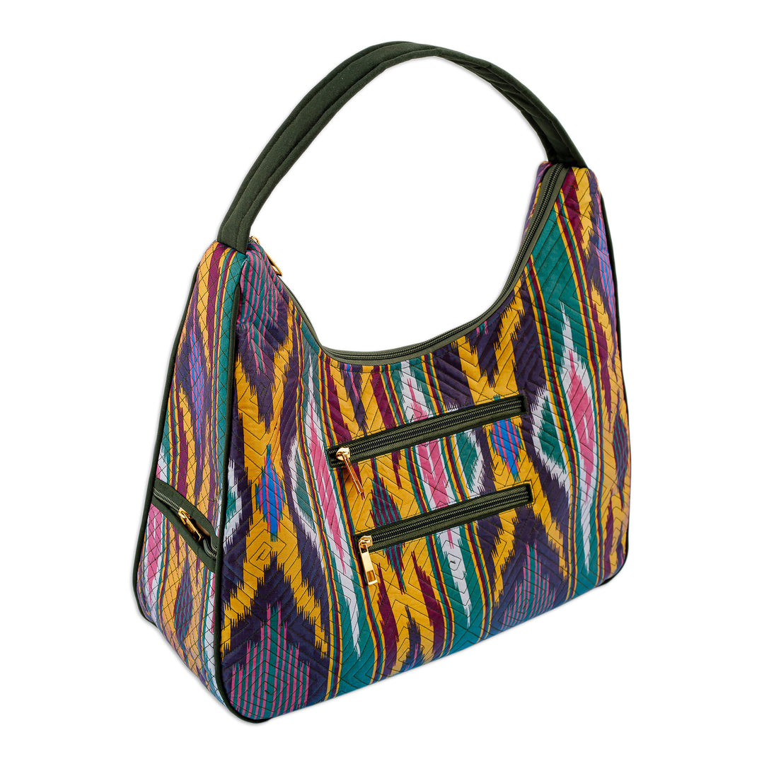 Colorful Ikat Handbag with Five Exterior Zippered Pockets - Colors from the Road