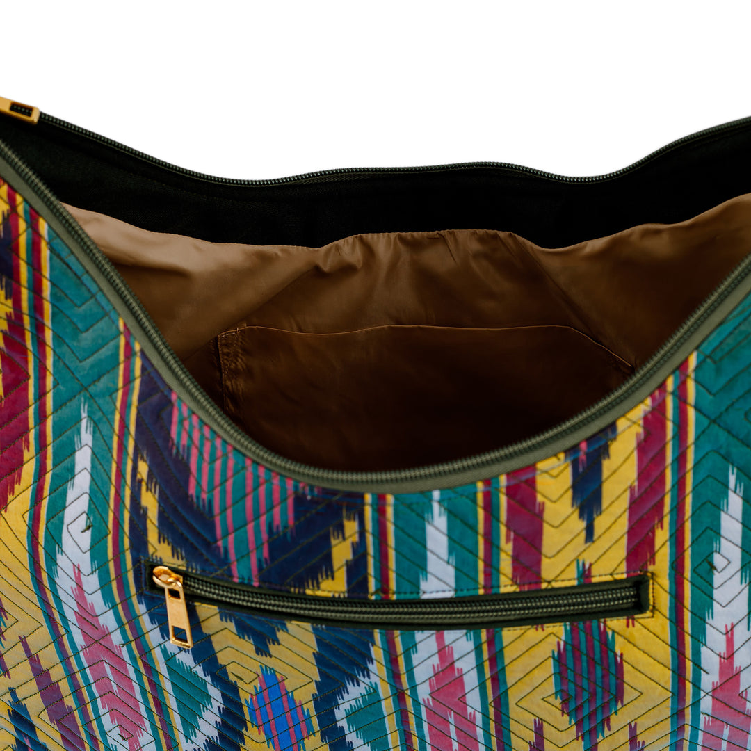 Colorful Ikat Handbag with Five Exterior Zippered Pockets - Colors from the Road