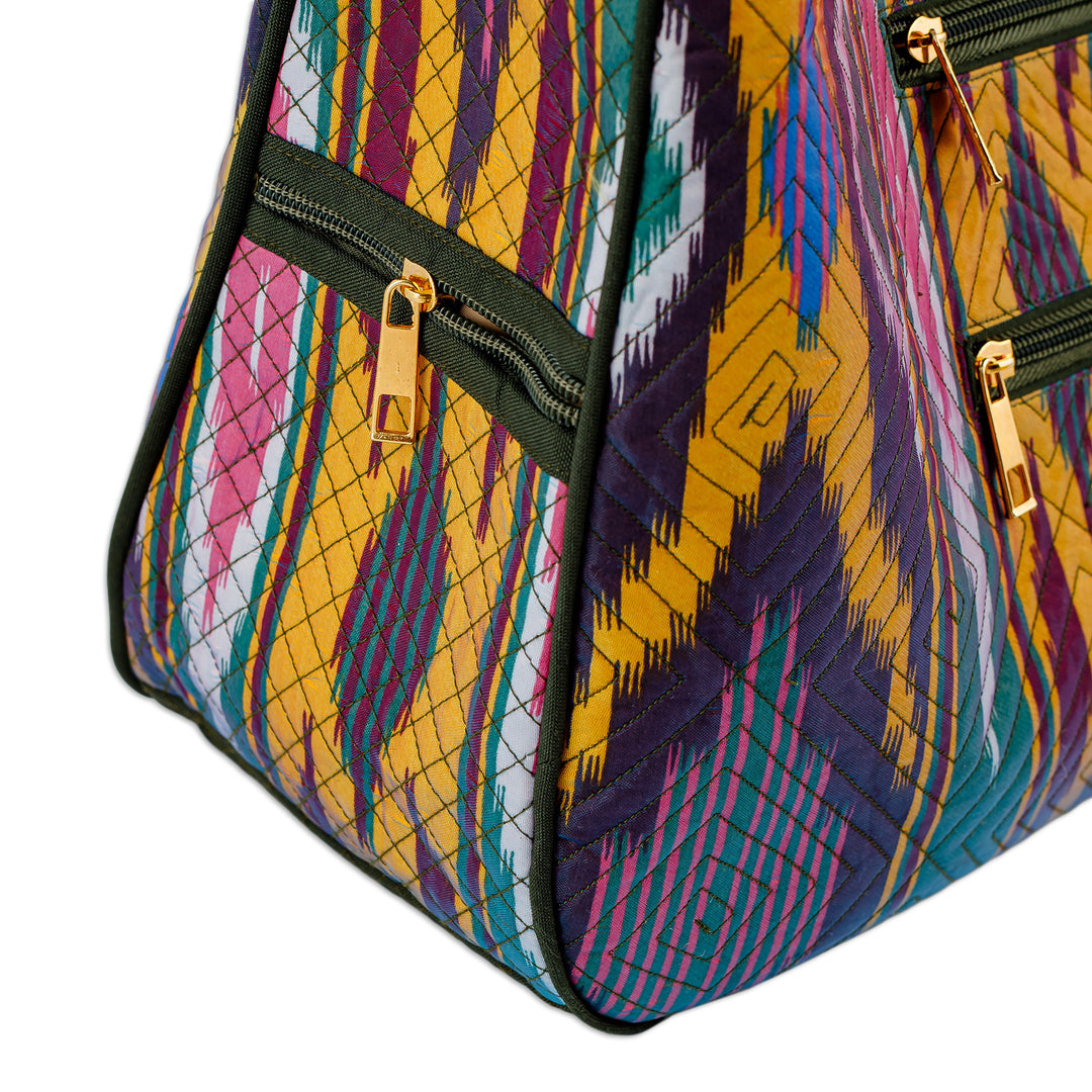 Colorful Ikat Handbag with Five Exterior Zippered Pockets - Colors from the Road