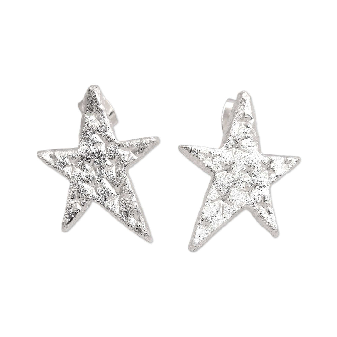 Brushed-Satin Finished Star-Shaped Drop Earrings - Bold Celebrity