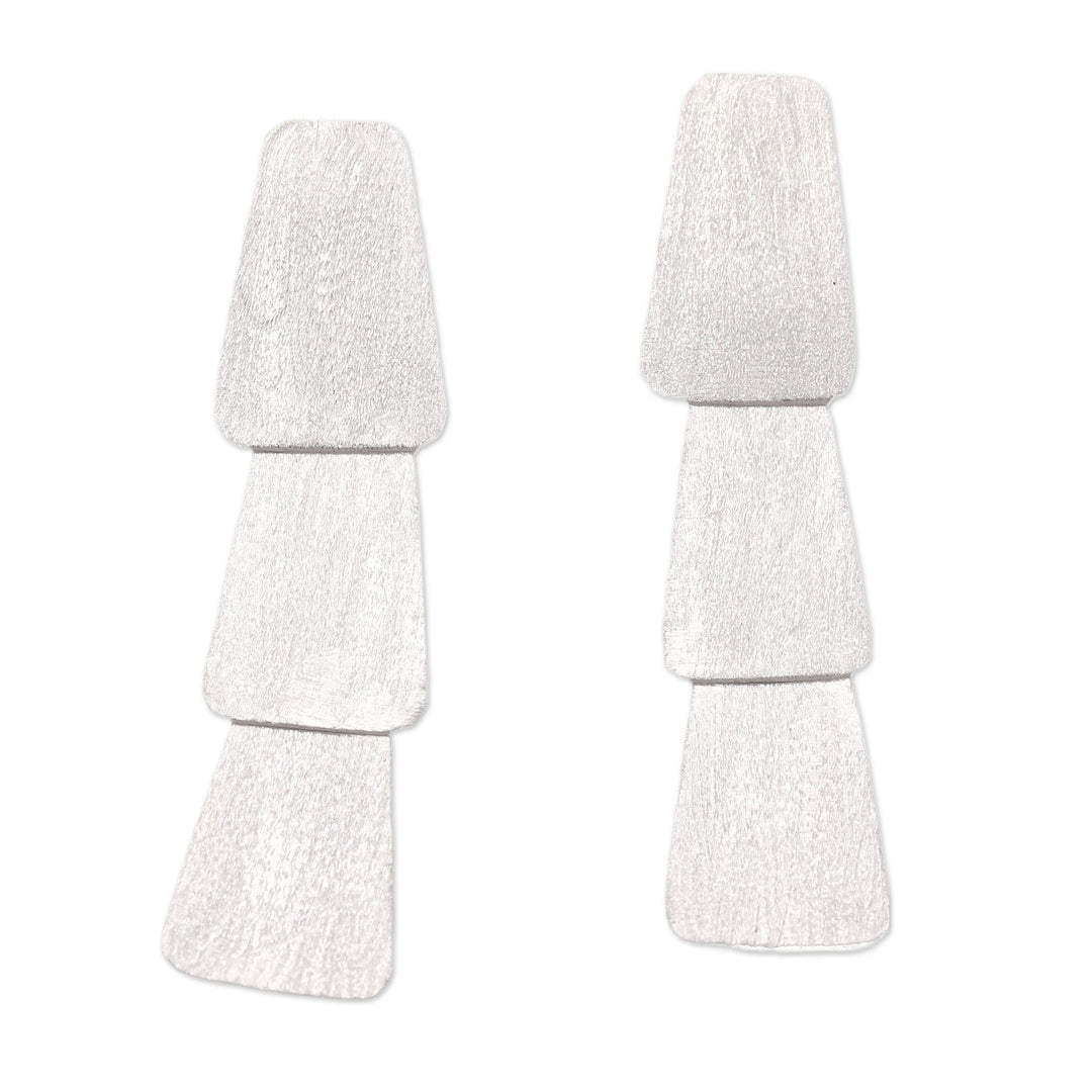 Brushed-Satin Modern Sterling Silver Dangle Earrings - Contemporary Lady