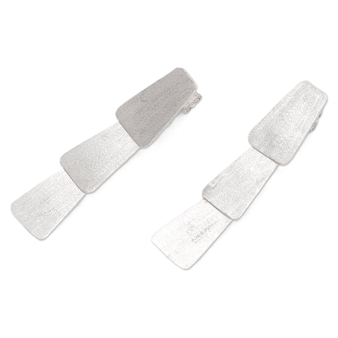 Brushed-Satin Modern Sterling Silver Dangle Earrings - Contemporary Lady