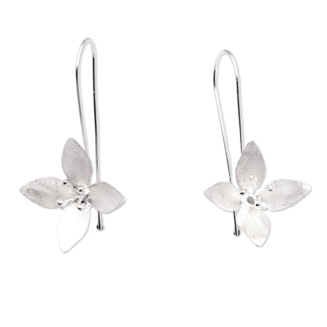 Matte Finished Floral Sterling Silver Drop Earrings - Lucky Blossoms