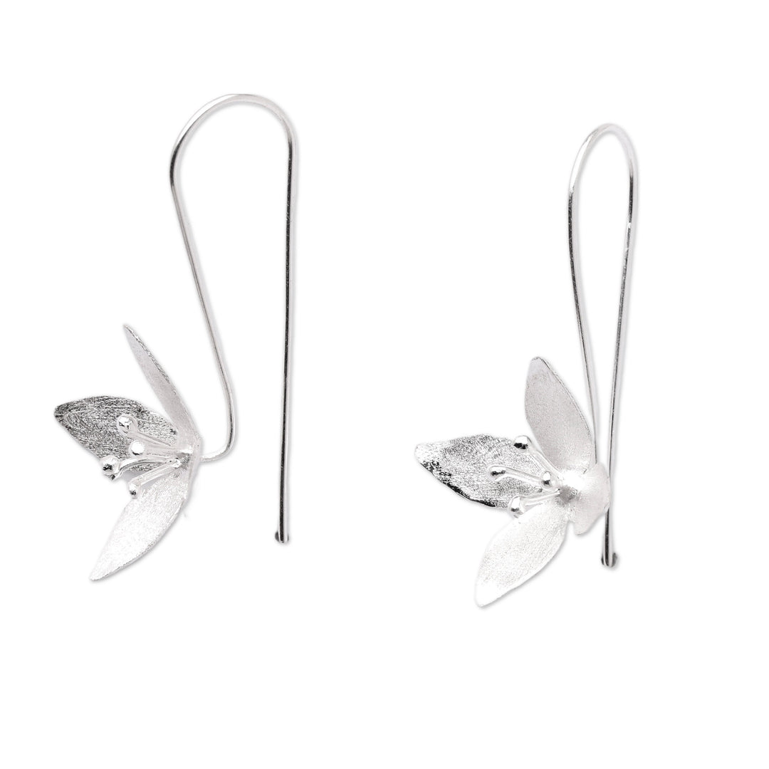 Matte Finished Floral Sterling Silver Drop Earrings - Lucky Blossoms