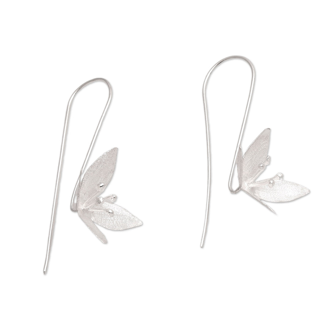 Matte Finished Floral Sterling Silver Drop Earrings - Lucky Blossoms