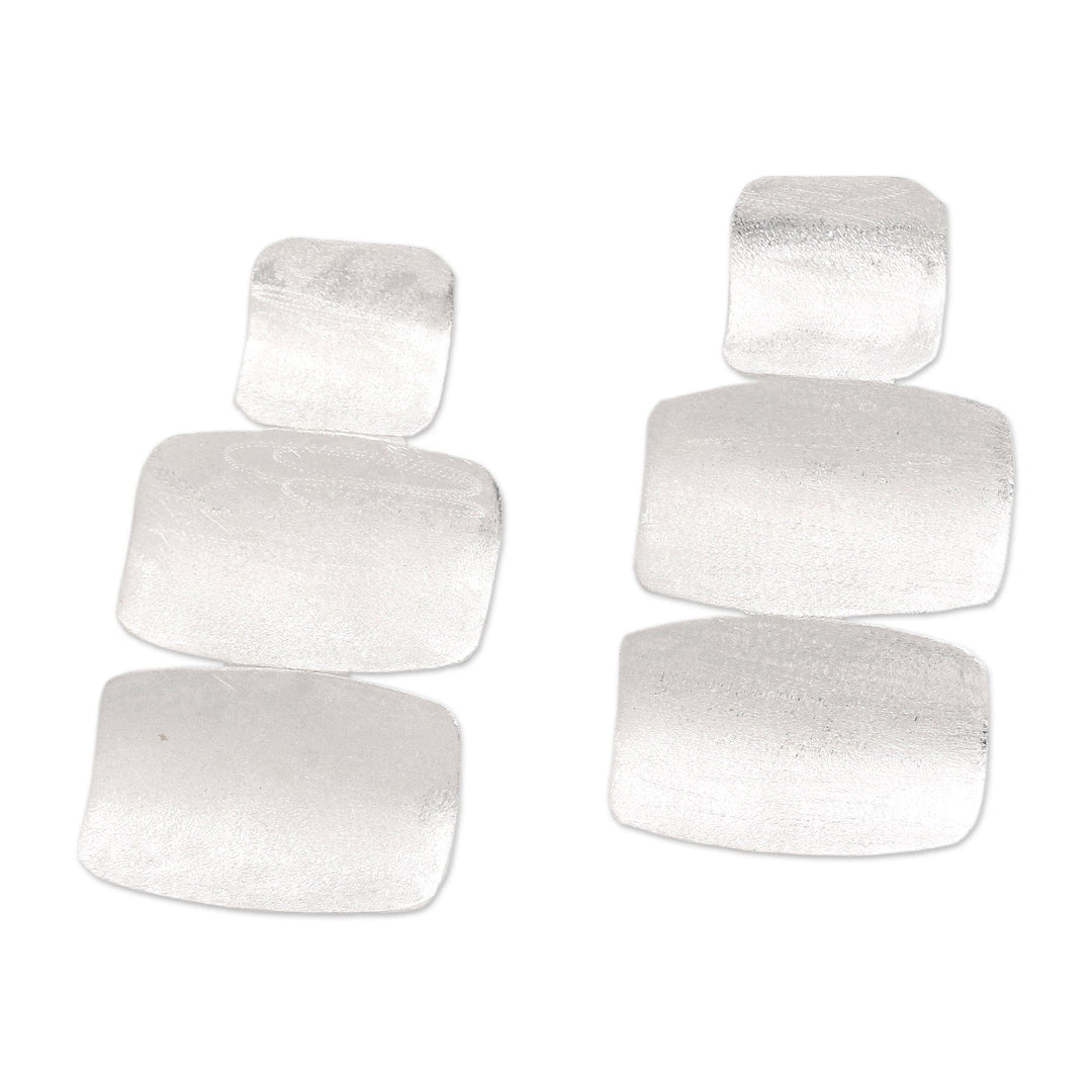 Brushed-Satin Modern Sterling Silver Dangle Earrings - Metropolis Dame