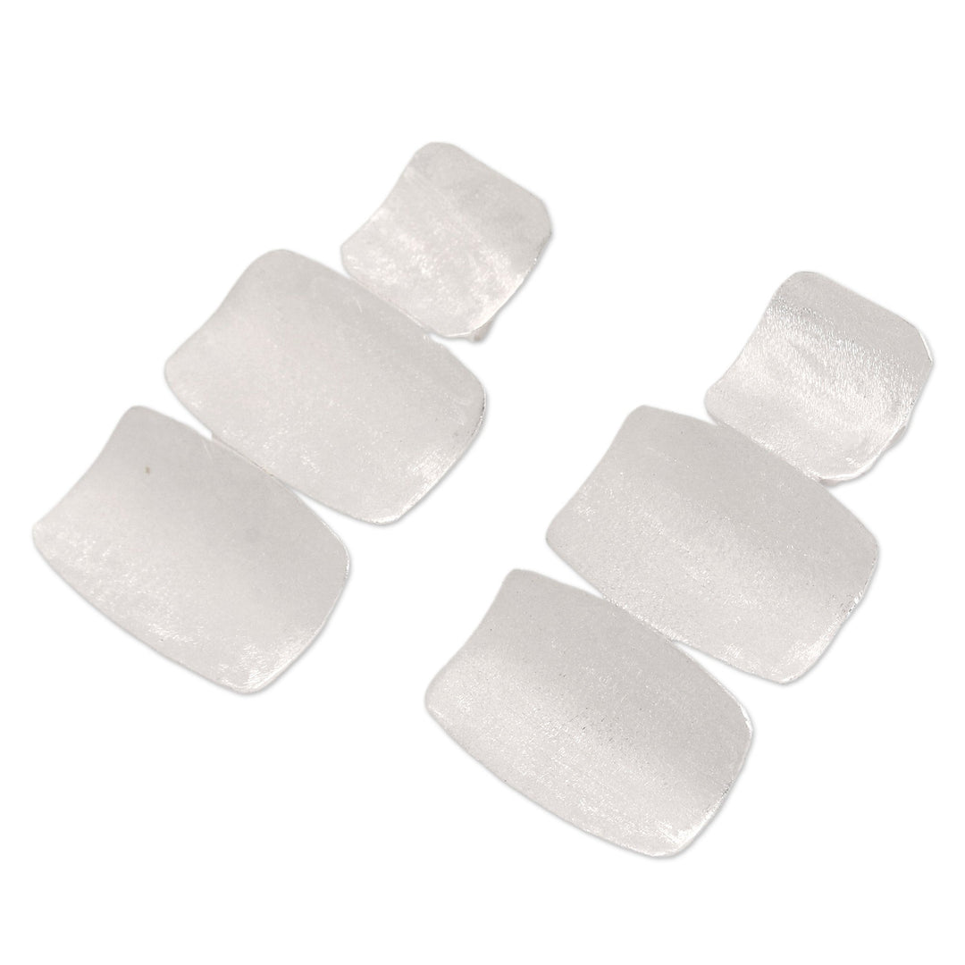 Brushed-Satin Modern Sterling Silver Dangle Earrings - Metropolis Dame