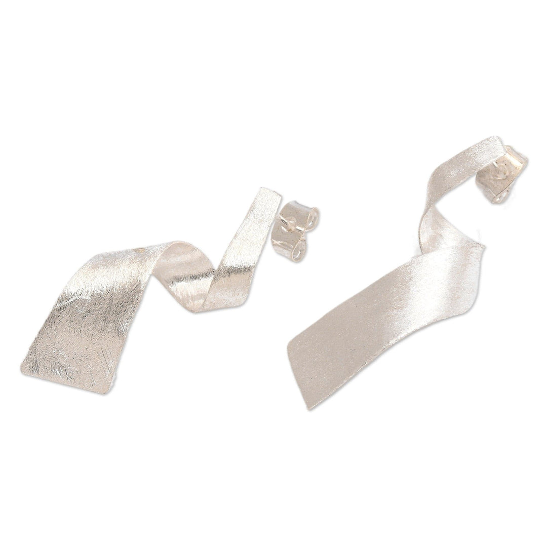 Brushed-Satin Modern Sterling Silver Statement Drop Earrings - Avant-Garde Present