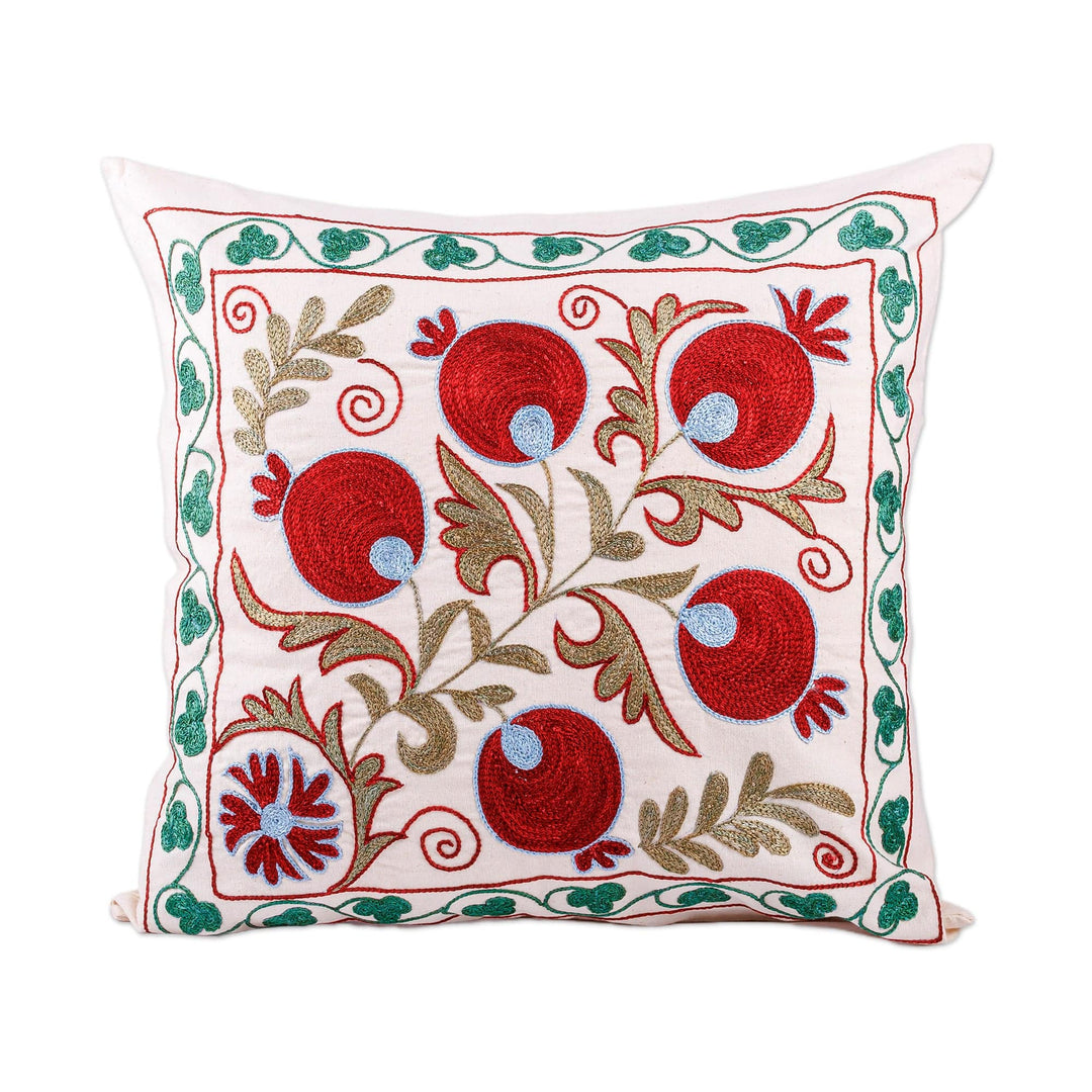 Pomegranate Embroidered Cotton and Viscose Pillow Sham - Oath of Romance