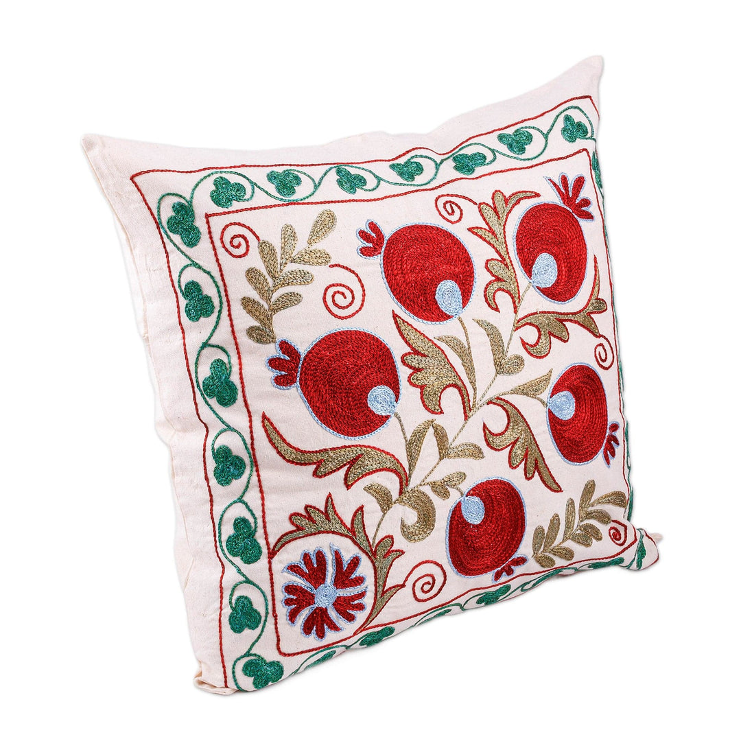 Pomegranate Embroidered Cotton and Viscose Pillow Sham - Oath of Romance