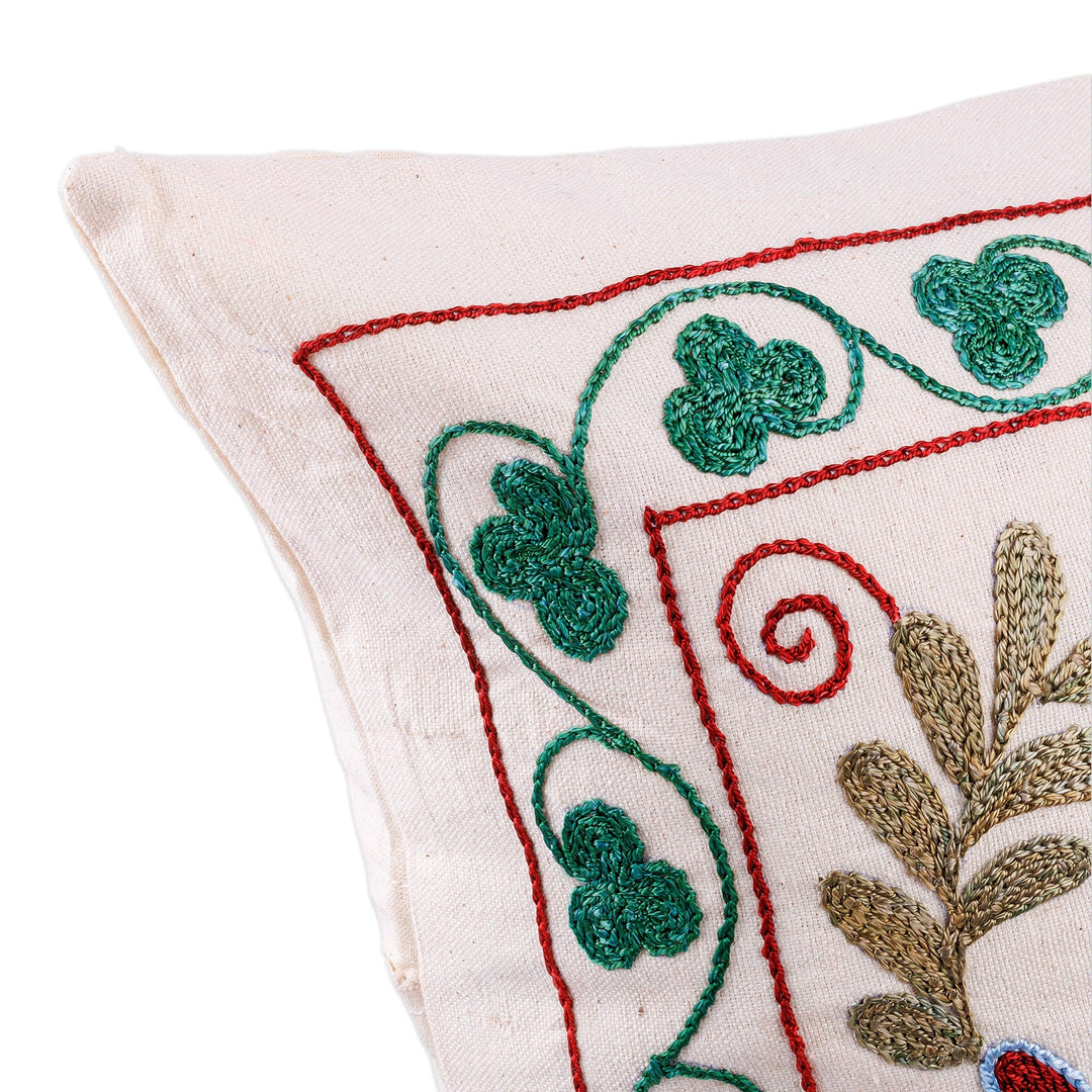 Pomegranate Embroidered Cotton and Viscose Pillow Sham - Oath of Romance