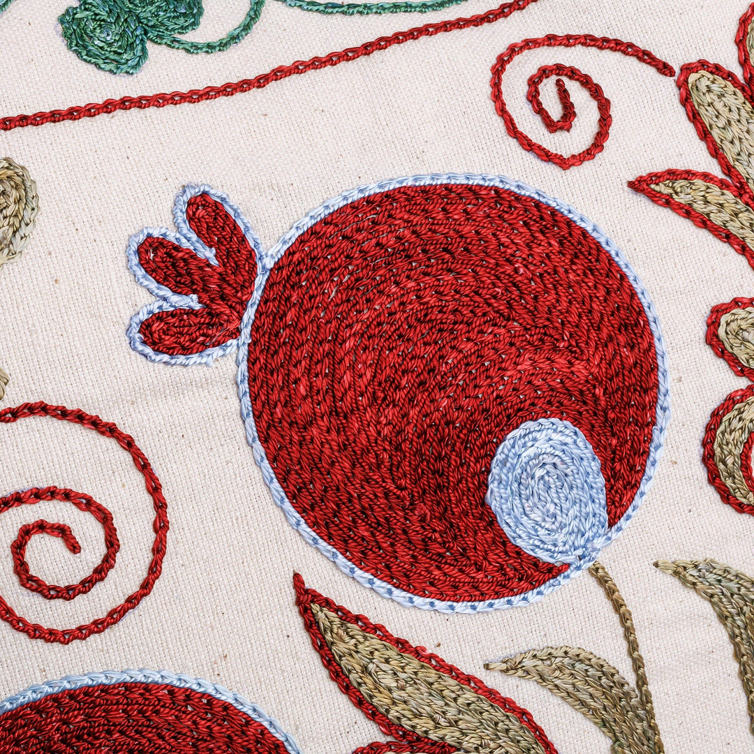 Pomegranate Embroidered Cotton and Viscose Pillow Sham - Oath of Romance