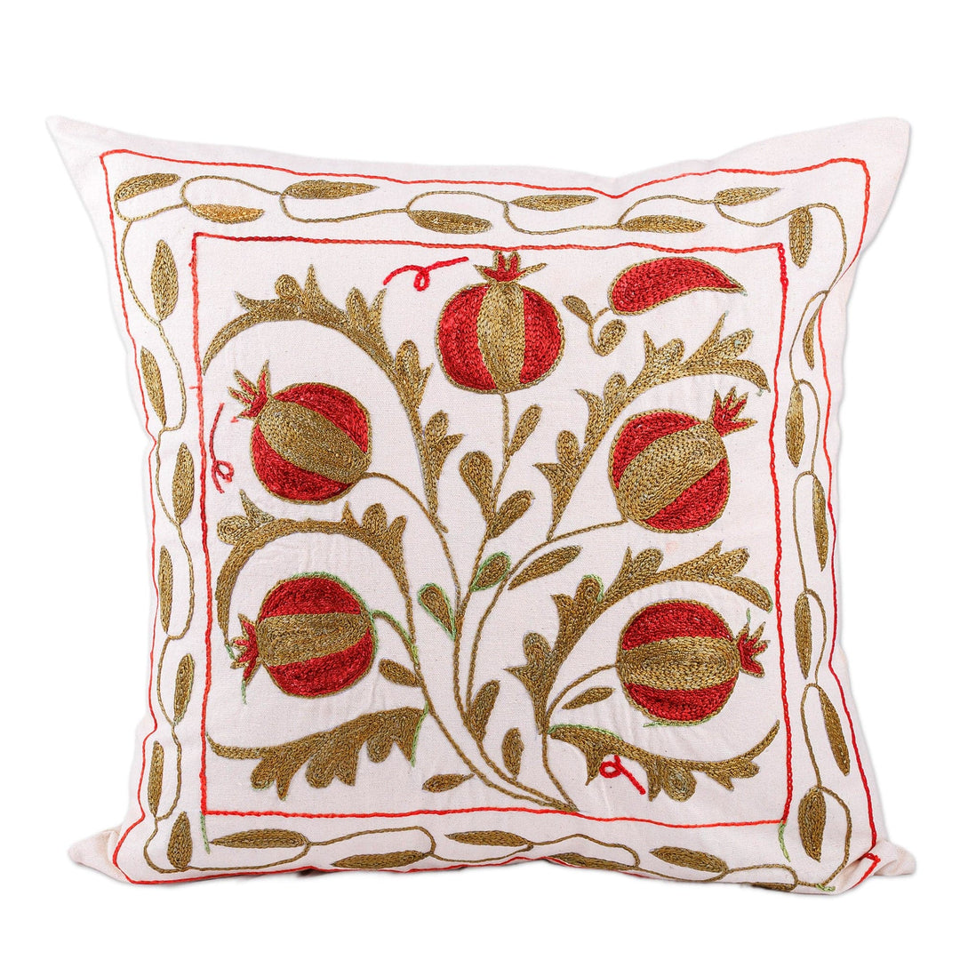 Green and Red Embroidered Cotton and Viscose Pillow Sham - Passion Forest