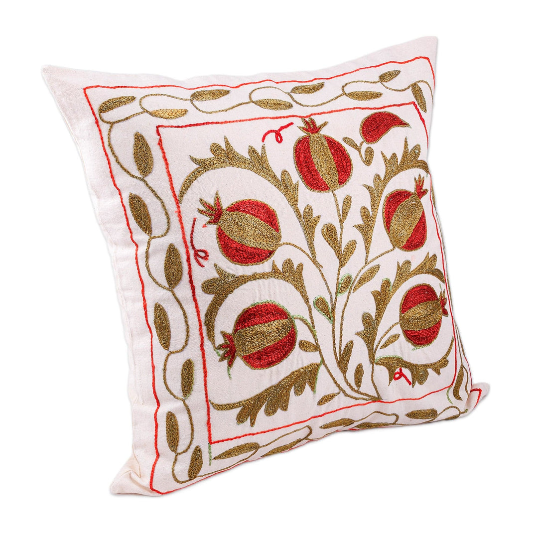 Green and Red Embroidered Cotton and Viscose Pillow Sham - Passion Forest