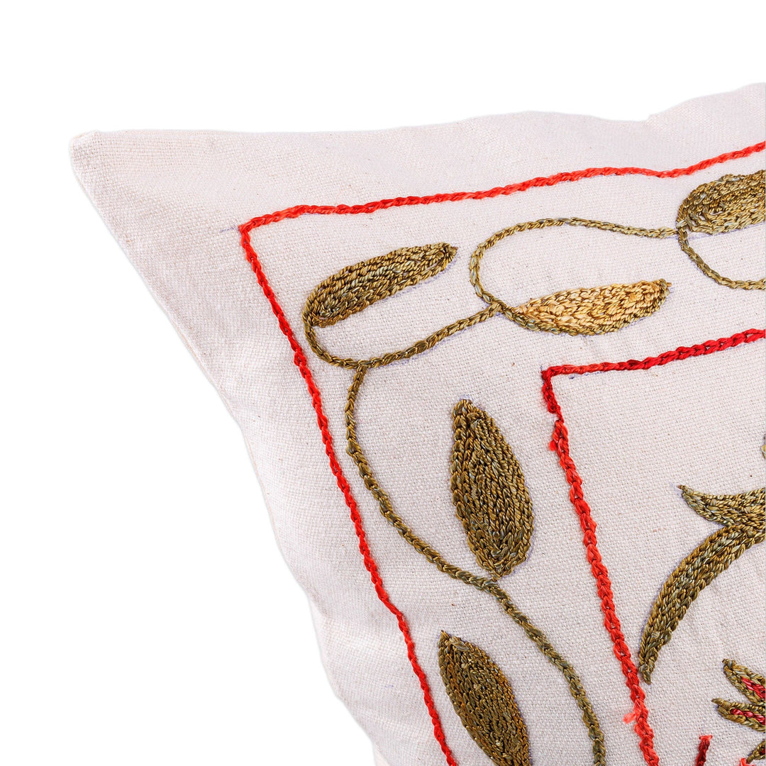 Green and Red Embroidered Cotton and Viscose Pillow Sham - Passion Forest