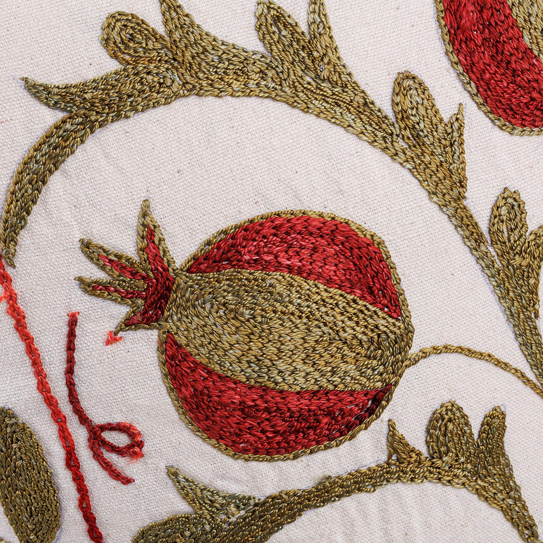 Green and Red Embroidered Cotton and Viscose Pillow Sham - Passion Forest