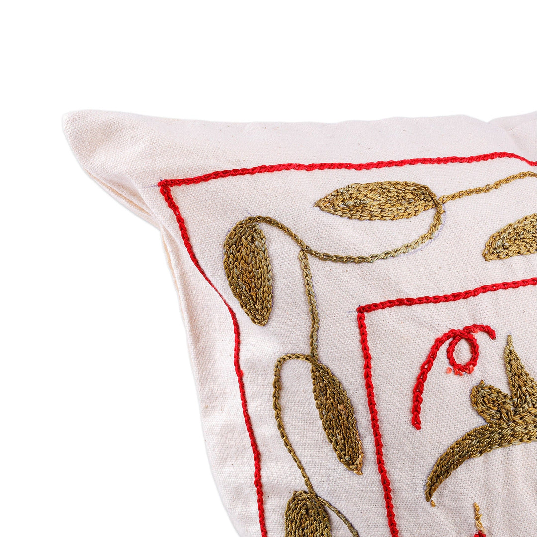 Green and Silver Embroidered Cotton and Viscose Pillow Sham - Romance Forest