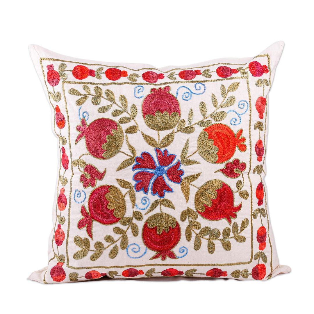 Embroidered Red and Green Pomegranate Cotton Pillow Sham - Lovers Spell