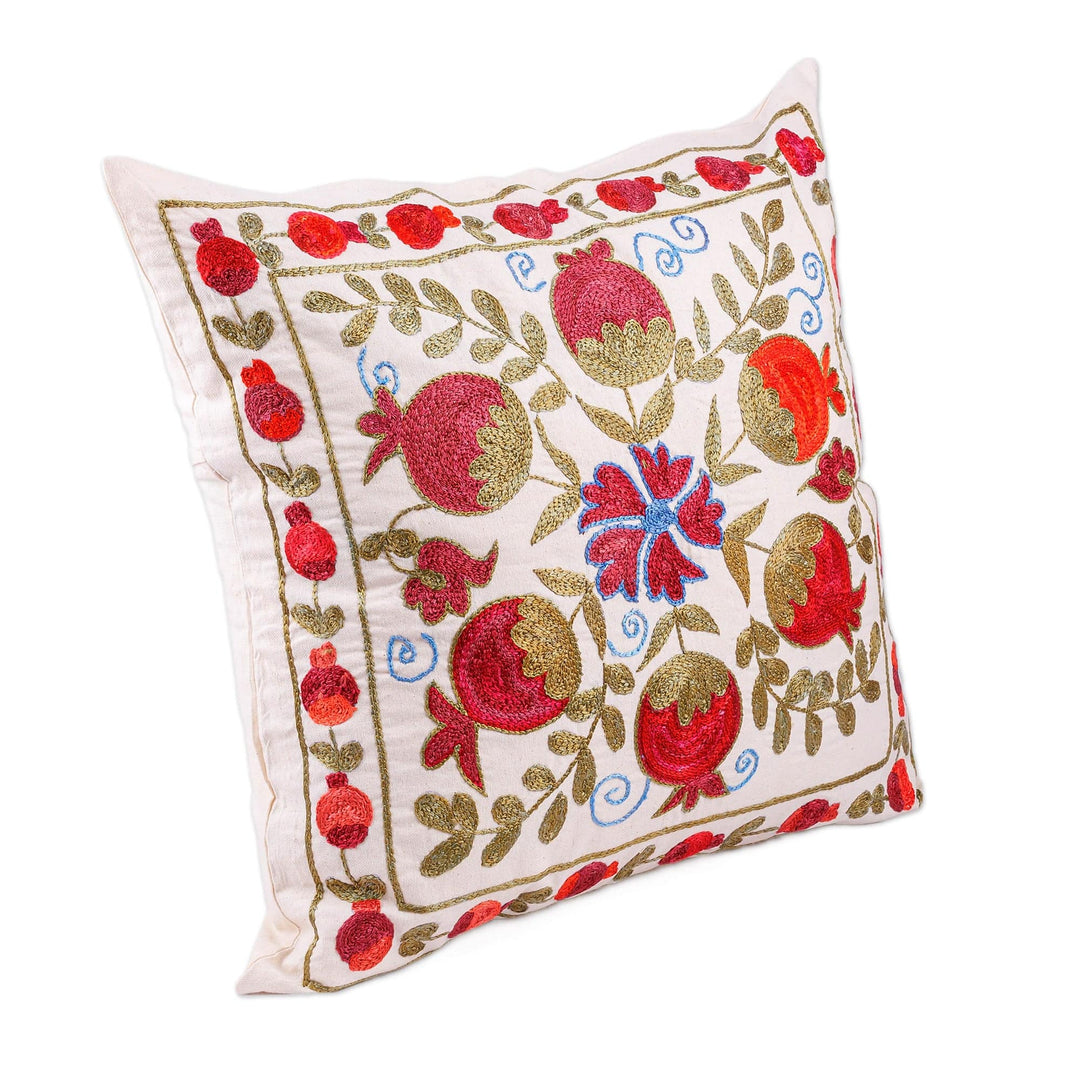 Embroidered Red and Green Pomegranate Cotton Pillow Sham - Lovers Spell