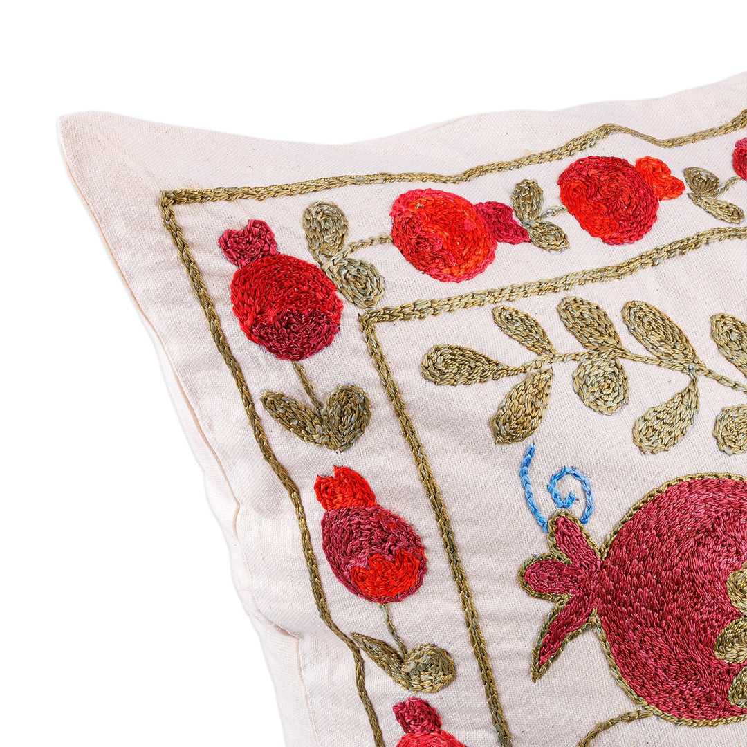 Embroidered Red and Green Pomegranate Cotton Pillow Sham - Lovers Spell