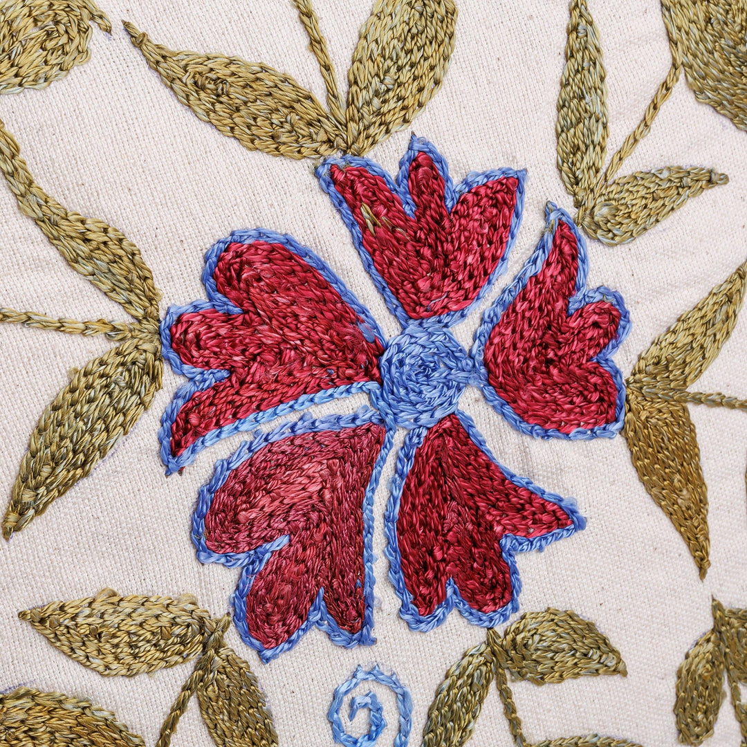 Embroidered Red and Green Pomegranate Cotton Pillow Sham - Lovers Spell