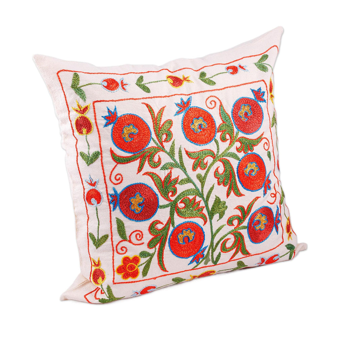 Pomegranate Embroidered Cotton and Viscose Pillow Sham - Enchanted Era