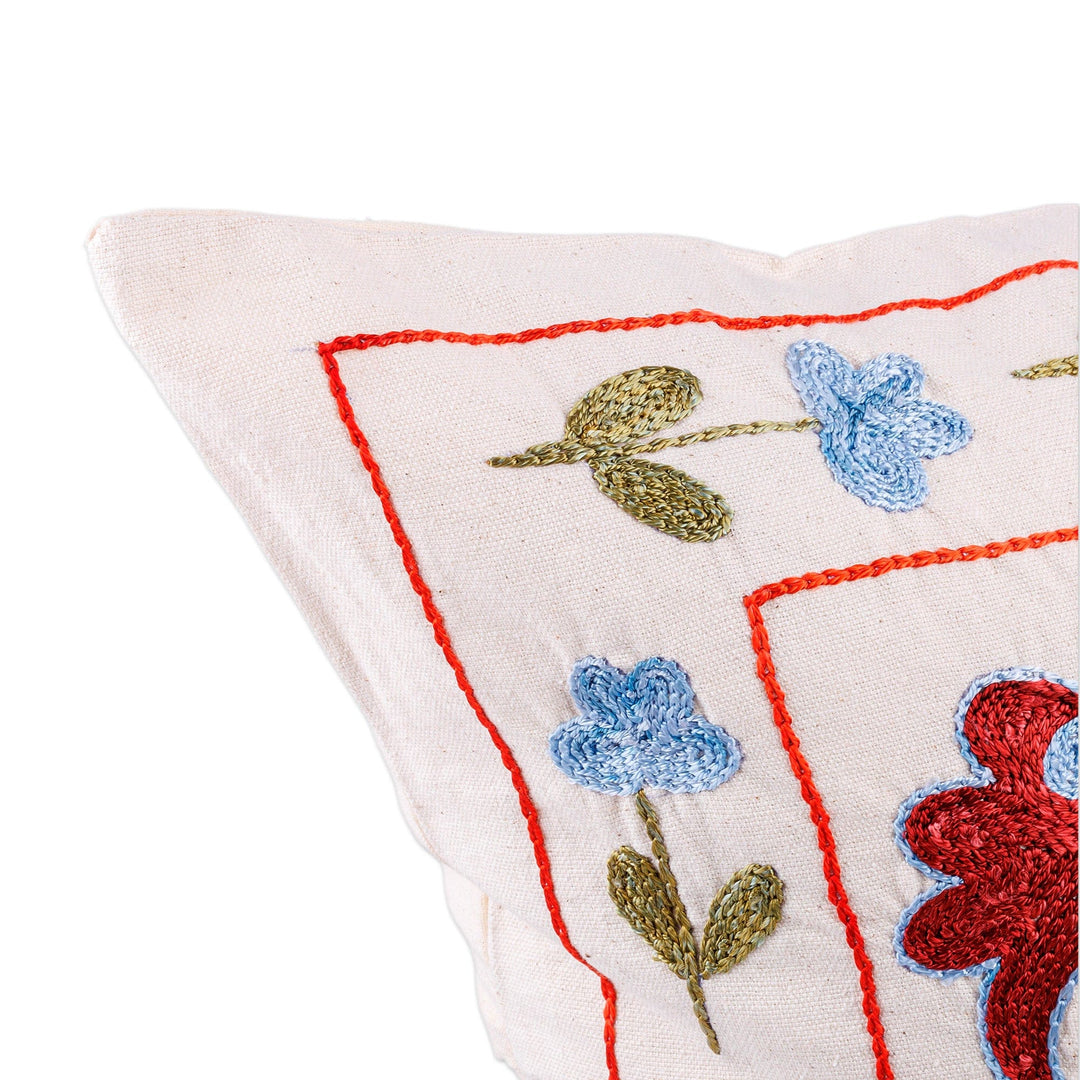 Green, Red and Blue Embroidered Cotton Pillow Sham - Bewitched Forest