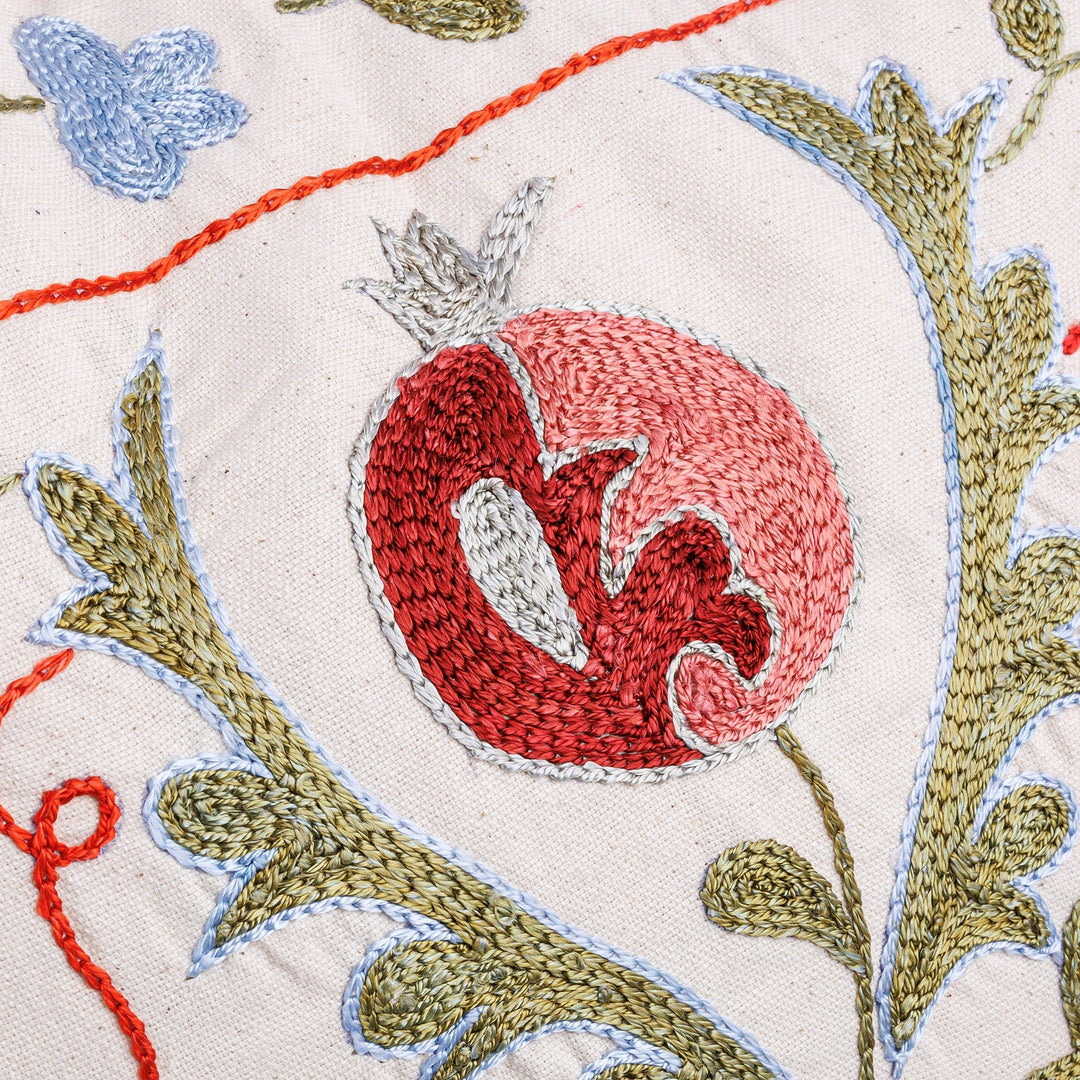 Green, Red and Blue Embroidered Cotton Pillow Sham - Bewitched Forest
