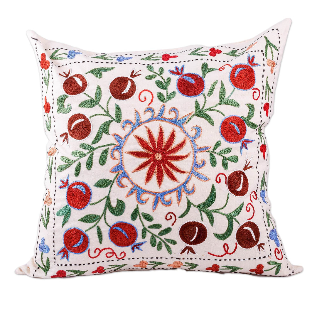 Pomegranate Embroidered Cotton and Viscose Pillow Sham - Marvelous Pomegranate