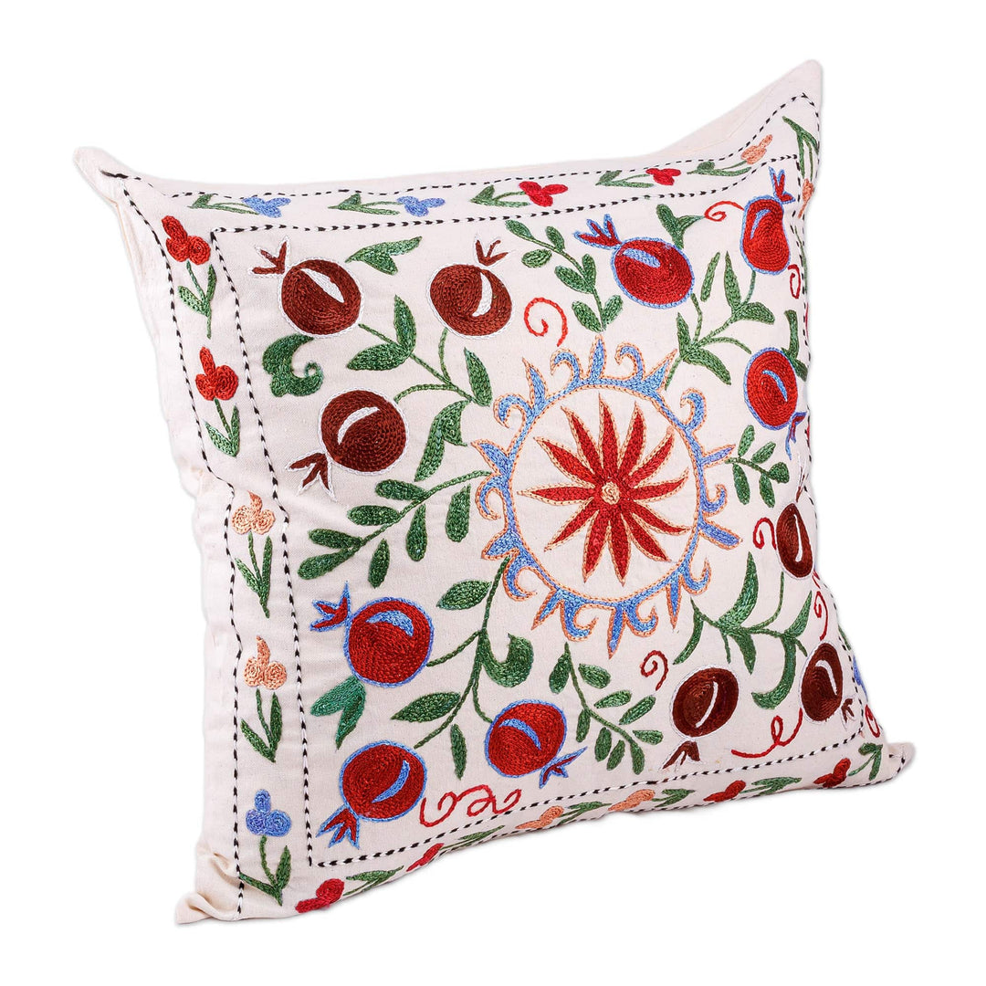 Pomegranate Embroidered Cotton and Viscose Pillow Sham - Marvelous Pomegranate