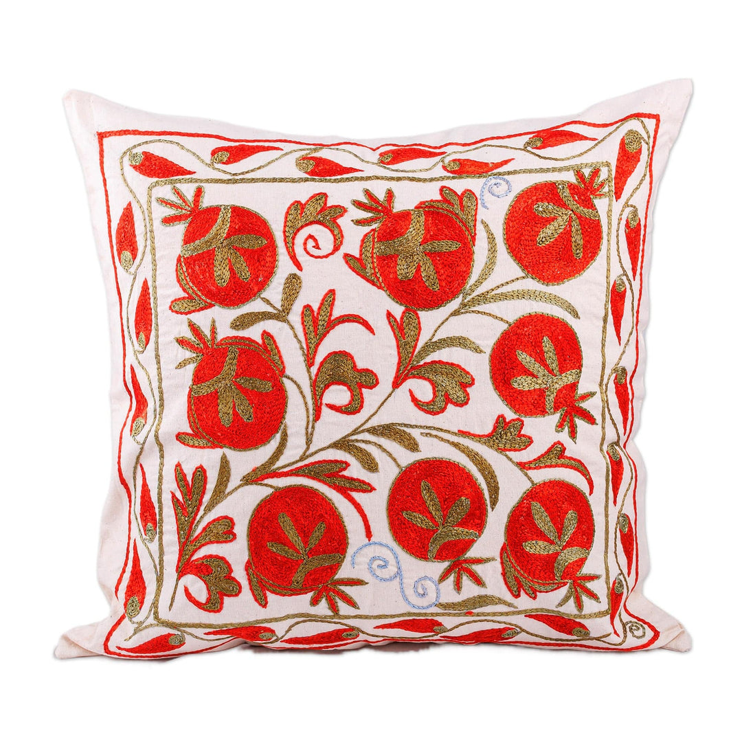 Red and Green Pomegranate Embroidered Cotton Pillow Sham - Romantic Era