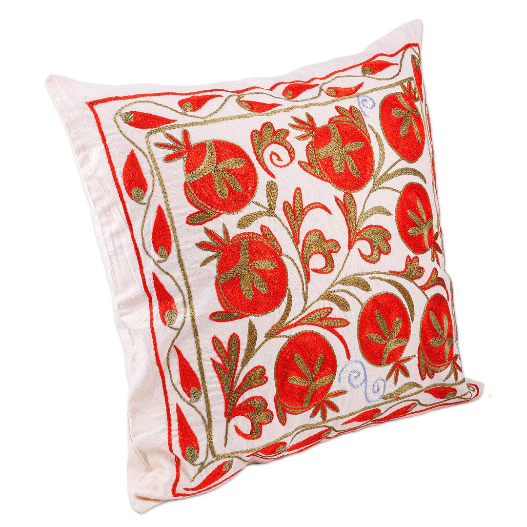 Red and Green Pomegranate Embroidered Cotton Pillow Sham - Romantic Era