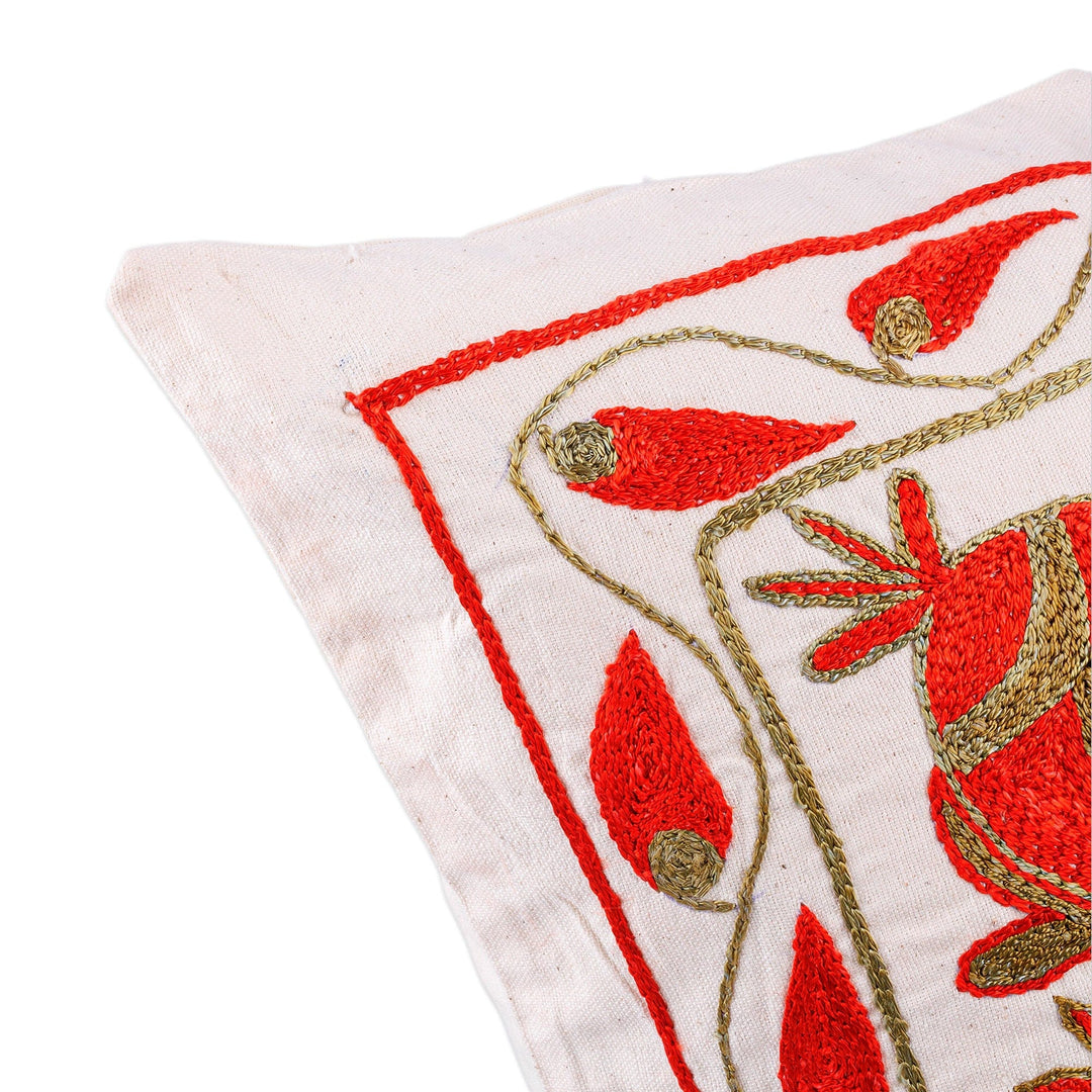 Red and Green Pomegranate Embroidered Cotton Pillow Sham - Romantic Era