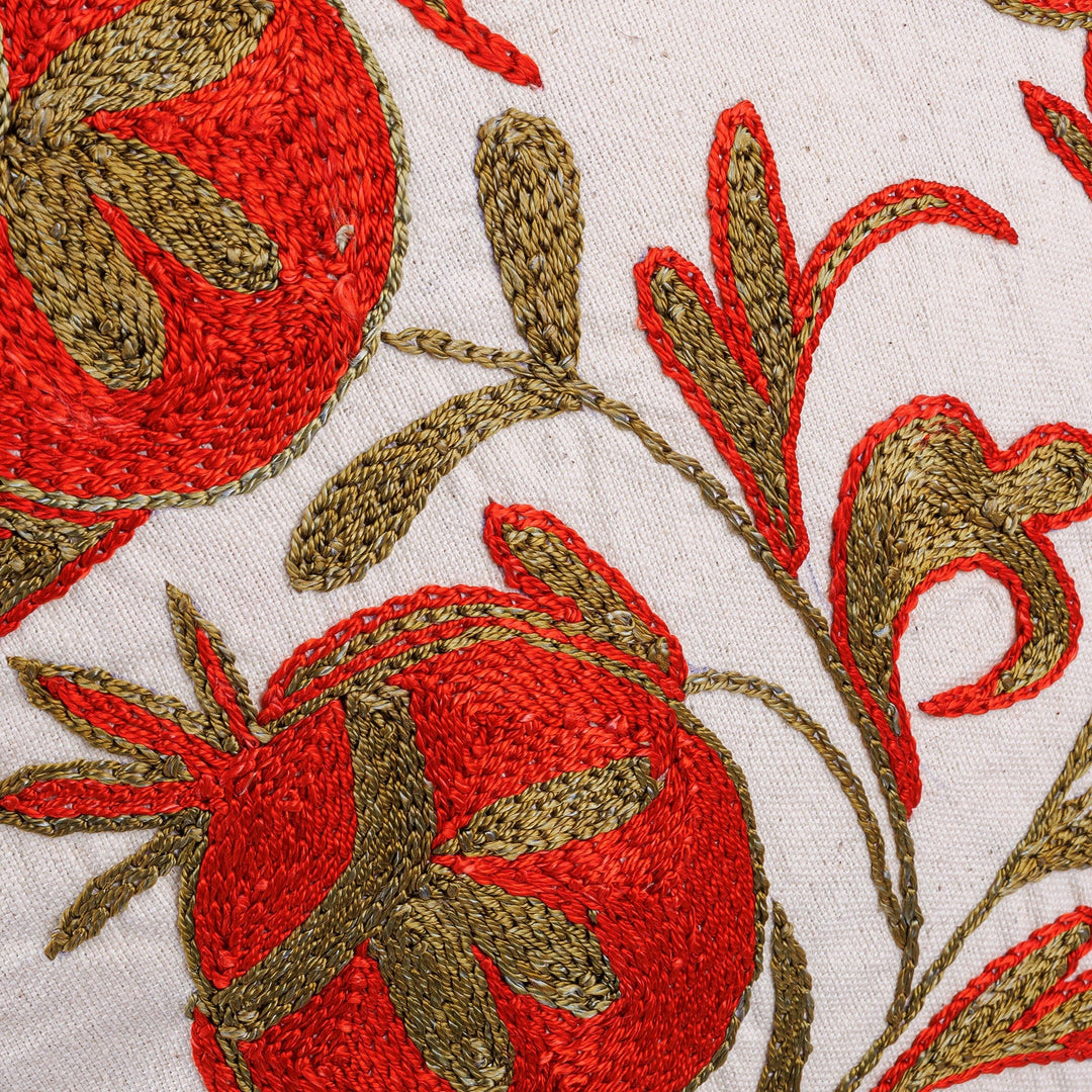 Red and Green Pomegranate Embroidered Cotton Pillow Sham - Romantic Era