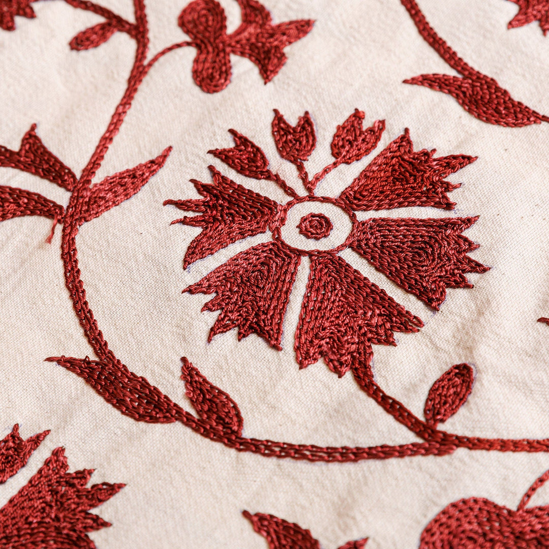 Traditional Embroidered Red Cotton and Viscose Table Runner - Romantic Treat